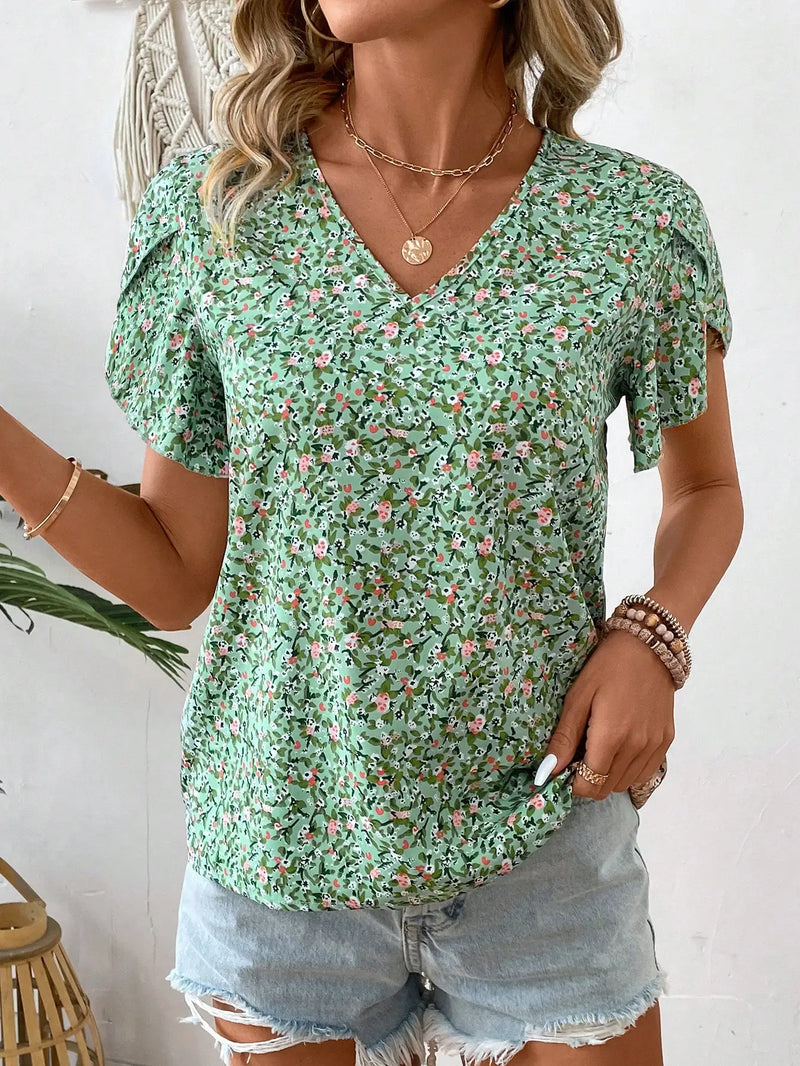 Nova camisa feminina com decote em V, blusa de manga curta com manga morcego, roupas femininas